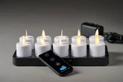 LED Set Moving Flame, wiederaufladbar, Warm White, 10 Stück 38 x Ø 36 mm 25 Std. Weiß