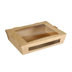 Menübox mit PLA-Fenster 1200 ml Braun ungeteilt