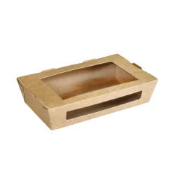Menübox mit PLA-Fenster 900 ml Braun ungeteilt
