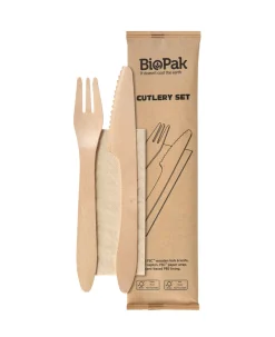 Messer, Gabel, braune Serviette 19 cm Natürlich