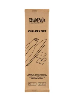 Messer, Gabel, Pfeffer/Salz, braune Serviette 16/16,5 cm Natürlich